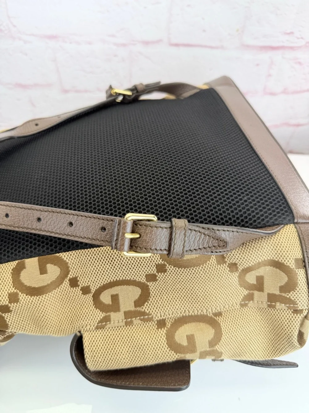 Authentic Gucci Jumbo GG Web Sherry Line Canvas Large Backpack